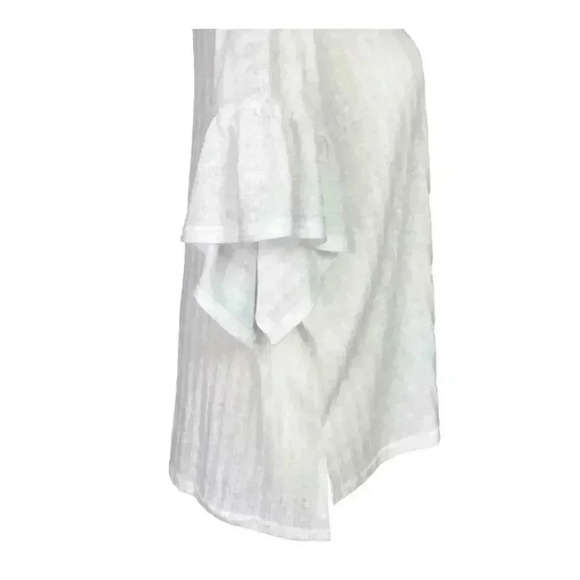 Suzanne Betro Women 4X Ribbed Knit Sweater White Scoop Neck Ruffle Short Sleeve - Picture 3 of 5